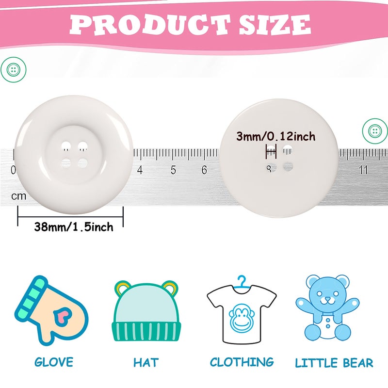 YAKA 50pcs 4 Holes Round Sewing Resin Buttons1.5inch/38mm in Bulk for Environmental Sewing Fasteners Scrapbooking DIY Sewing Tailor Crafts Coats Clothe White - Image 2